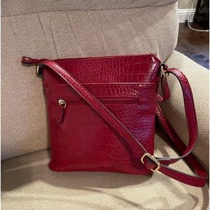 Red, faux, leather shoulder bag